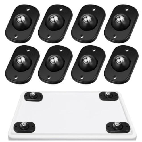 Rodas Autoadesivas para Móveis com Rotação de 360 Graus, ABS e Aço Inoxidável, Pack de 8 Black