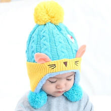 (Blue)Chapéu infantil outono inverno malha pelúcia espessa quente bonés protetores auriculares