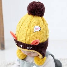 (Yellow)Chapéu infantil outono inverno malha pelúcia espessa quente bonés protetores auriculares