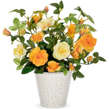 Flores Artificiales Rosas en Maceta Decorativas Realistas Amarillas 24cm