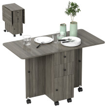 Folding Dining Table for 4-6 Drop Leaf Table on Wheels W/ Drawers
