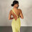 Solid Backless Pleated Fitted Sleeveless Dress,Light Yellow,S 1