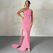 Solid Backless Pleated Fitted Sleeveless Dress,Pink,S