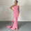 Solid Backless Pleated Fitted Sleeveless Dress,Pink,2XS 1