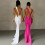 Solid Backless Pleated Fitted Sleeveless Dress,Pink,S 2