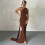 Solid Backless Pleated Fitted Sleeveless Dress,Brown,M 1