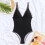 Women's Black Fitted Conservative One-Piece Swimsuit,Black,S 5
