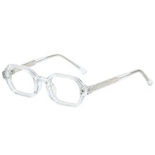 Małe, wielokątne, metalowe okulary przeciwsłoneczne z ochroną UV, przezroczysta oprawka, białe soczewki