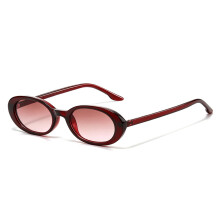 Kleine ovale Sonnenbrille für Damen, bordeauxrotes Gestell, doppelt rote Gläser