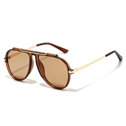 Square Frame UV Protection Sunglasses,Brown Frame,Full Brown Lens