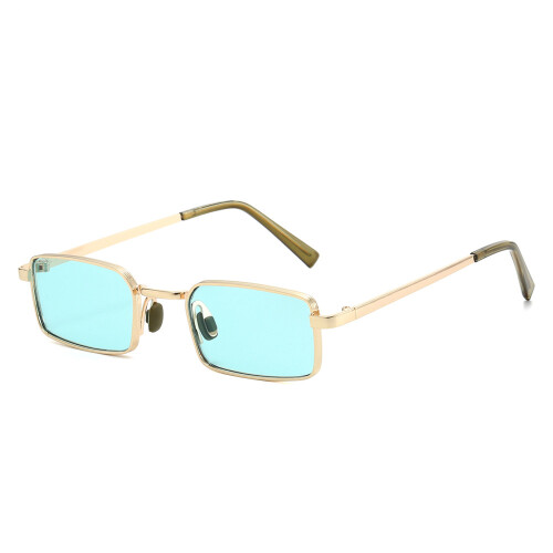 Square Sunglasses Yellow Lens,Gold Frame,Blue Lens