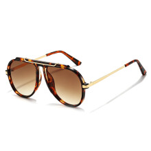 Quadratische Sonnenbrille mit UV-Schutz, Leopardenmuster, doppelt braune Gläser