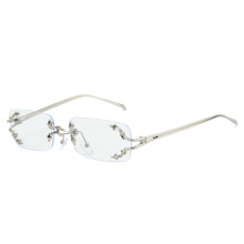 Randlose Sonnenbrille für Damen, silbernes Gestell, weiße Gläser
