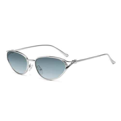 Small Cat-Eye Metal Sunglasses,Gold Frame,Full Grey Lens 1