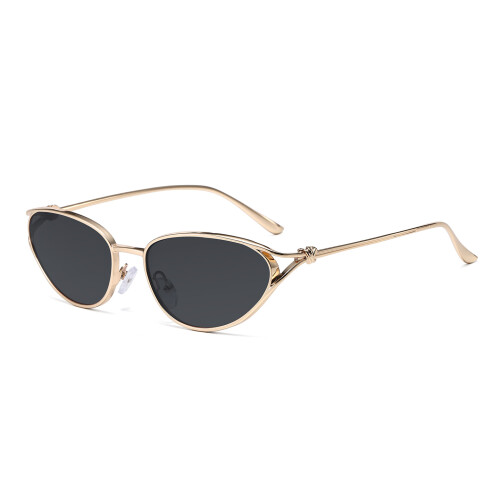 Small Cat-Eye Metal Sunglasses,Gold Frame,Full Grey Lens 2