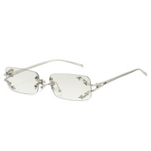Randlose Sonnenbrille für Damen, silbernes Gestell, hellsilberne Spiegelgläser