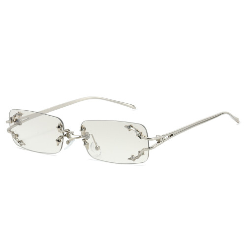 Rimless Sunglasses for Women,Silver Frame,Light Silver Mirror Lens