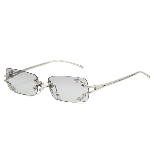 Randlose Sonnenbrille für Damen, silbernes Gestell, hellgraue Gläser 1