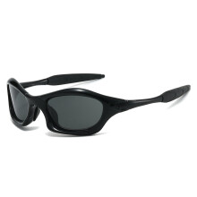 Okulary przeciwsłoneczne owalne unisex, błyszcząca czarna oprawka, pełne szare soczewki