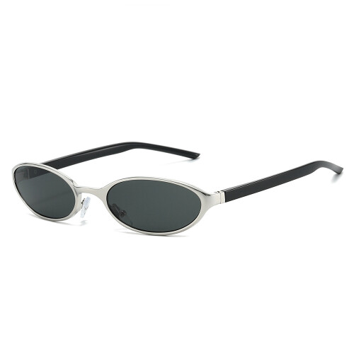 Ovale Unisex-Sonnenbrille, silbernes Gestell, dunkelgraue Gläser