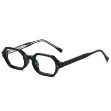 Małe, wielokątne, metalowe okulary przeciwsłoneczne z ochroną UV, czarna oprawka, białe soczewki