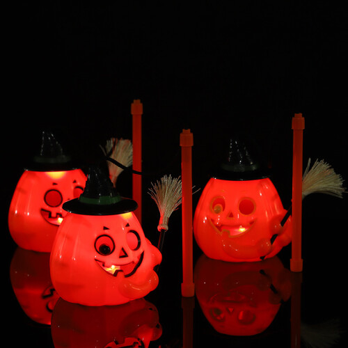 Halloween Party Broom Prop Glow Pumpkin Yellow B 2