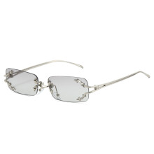 Randlose Sonnenbrille für Damen, silbernes Gestell, hellgraue Gläser