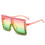 Oversized Square Sunglasses,Top Pink Bottom Green Frame,Crystal Lens 1