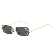 Randlose Sonnenbrille für Damen, goldener Rahmen, komplett graue Gläser