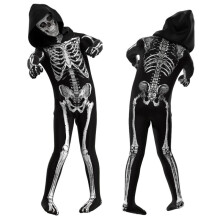 Kostium na imprezę halloweenową dla dzieci, styl 1: Szkielet (kombinezon z kapturem i maska) 120