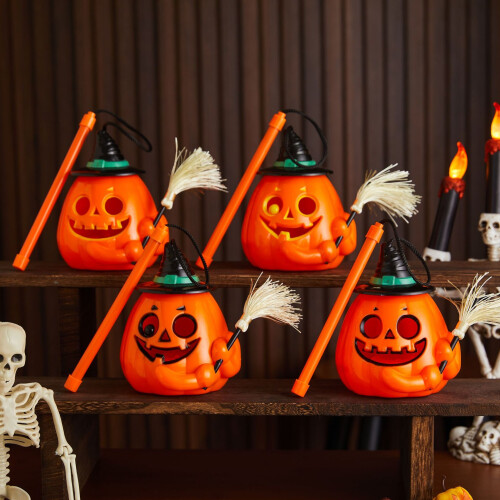 Halloween Party Broom Prop Glow Pumpkin Yellow A 1