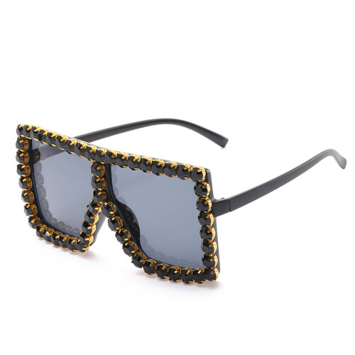 Oversized Square Sunglasses,Red Frame,Red Crystal Lens 2