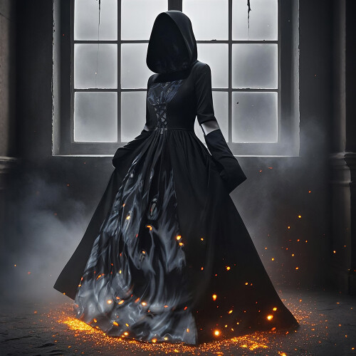 Robe longue noire à capuche 8119, taille M 1