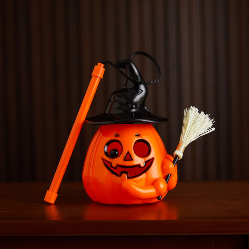 Halloween Handheld Pumpkin Lantern Broom Black A
