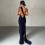 Solid Backless Pleated Fitted Sleeveless Dress,Navy Blue,2XS 1