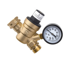 Bleifreier Messing verstellbarer Wasserdruckregler mit Manometer NH3/4 für Wohnmobile, Gewindeeingang, Kupfer+Edelstahl+PP Komponenten