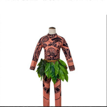 (XXL, kid) 3PCS Moana Maui Tattoo T Shirt+Pants+Skirts Halloween Adult Mens Cosplay Costume Novelty father and son Cosplay Costume