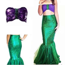 (XL, Green) Women Sexy Mermaid Tail Costume Ariel Sequined Maxi Skirts Anime Little Mermaid Long Princess Dress Bra Set Halloween Cosplay