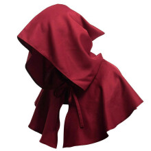(red) Medieval Hooded Cape For Cosplay, Stage Performance, Halloween, Role-playing, One Size Fits All