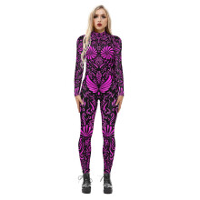 (S) Damen-Jumpsuit für Halloween-Partys, 3D-Schlangenmuster-Bodysuit, Cosplay-Kostüm, Stretch-Skinny-Catsuit-Overall