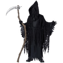 (Gemiddeld (8-10), Zwart) Schaduw van de Dood, Grim Reaper, Horror Halloweenkostuum voor jongens