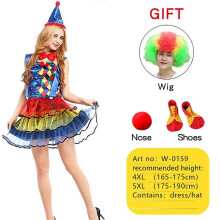 (4XL) Rainbow Circus Clown Costume with Shoes Wig Sponge Nose Clown for Halloween Christmas Party Cosplay Clothing Props W-0159