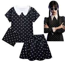 (160cm) Wednes Halloween Black Short-sleeved Dress Cosplay Costume 3pcs Multiple Sizes Available