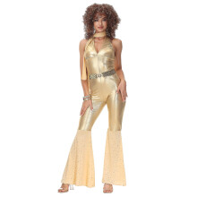 (XL) Vintage Rock Disco Female Singer Costumes Women Halloween 70s 80s Hippie Cosplay Costume Stage Performance Dancing Outfit
