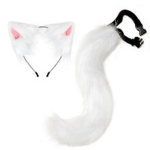 (Weiß) 2 Stück Fuchs-Cosplay-Requisiten: Verstellbarer Fuchsschwanz, Katzenohren-Stirnband, Halloween-Karnevalsparty-Kostüm-Requisiten