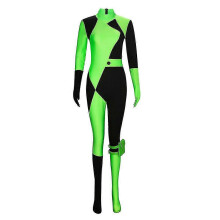 (XL) Shego Costume Bodysuit For Female Kim Possible Cosplay Outfits Zipper Halloween Elastic Spandex Jumpsuit Adult Size
