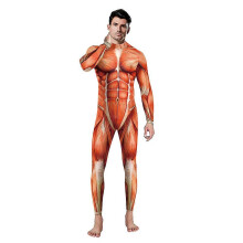 (S, F0109-Men) Halloween 3D Party Muscle Printed Jumpsuit Elastic Human Anatomy Body Bodysuit Cosplay Costume Catsuit