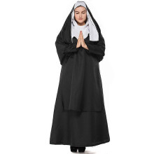 (XXL, Nero) Costume da suora cattolica medievale per Halloween, cosplay, carnevale, chiesa, convento religioso, festa in maschera.