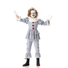 (L, Dark Grey) Pennywise Clown Costume Adult Men Halloween Carnival Fantasia Cosplays Fancy Dress Up Outfit
