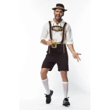 (L, Auburn) Adult Man 3Pcs/Set German Octoberfest Festival Costume Bavarian Beer Costume Male Lederhosen Cosplay Halloween Party Clothes